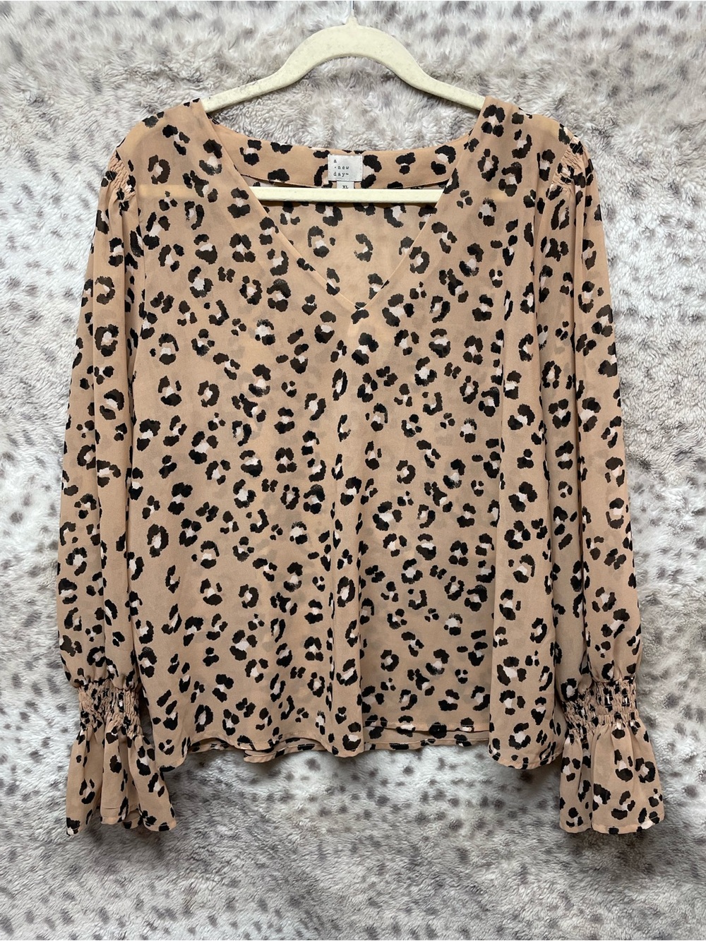 A NEW DAY SHEER ANIMAL PRINT BELL SLEEVE BLOUSE